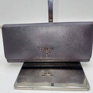 Prada Milano Wallet Metallic Purple Continental Flap Snap Zip Around Long